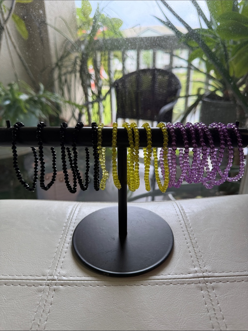 Beaded Stretch Bracelet Set - Black, Yellow, Purple